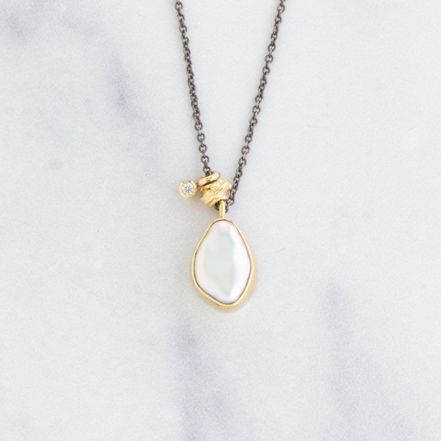 Oxidized Sterling & 14K Gold Pearl & Diamond Necklace