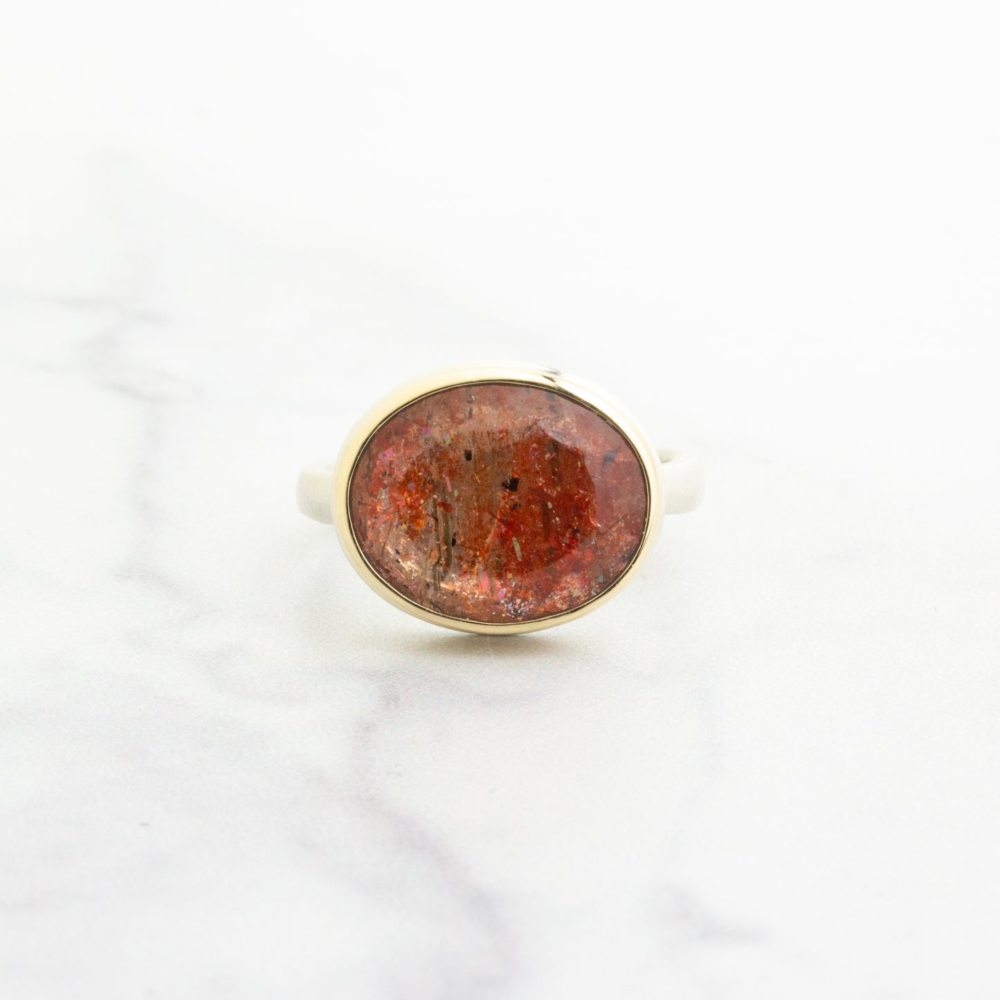 Sterling & 14K Gold Small Oval African Sunstone Ring