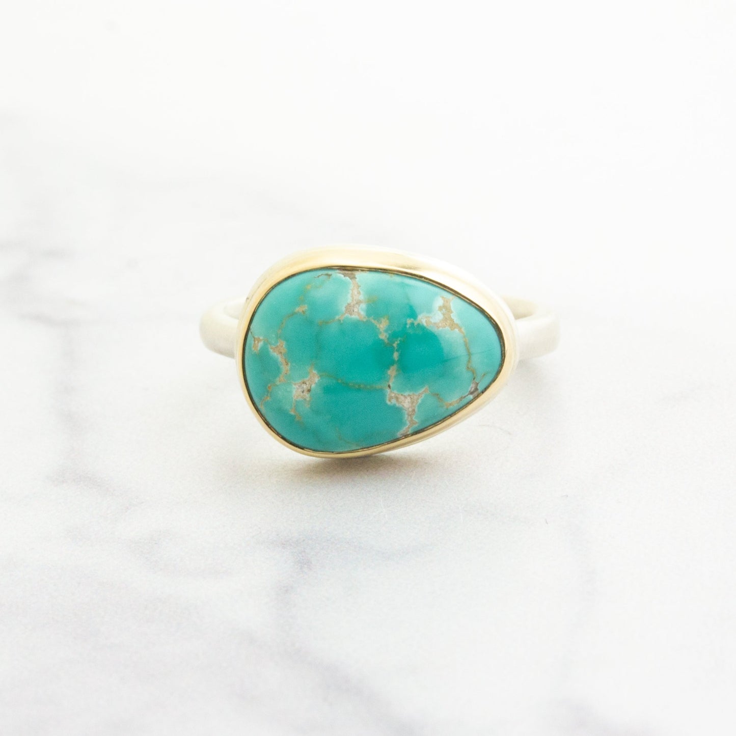 Sterling & 14K Gold Teardrop Carico Lake Turquoise Ring