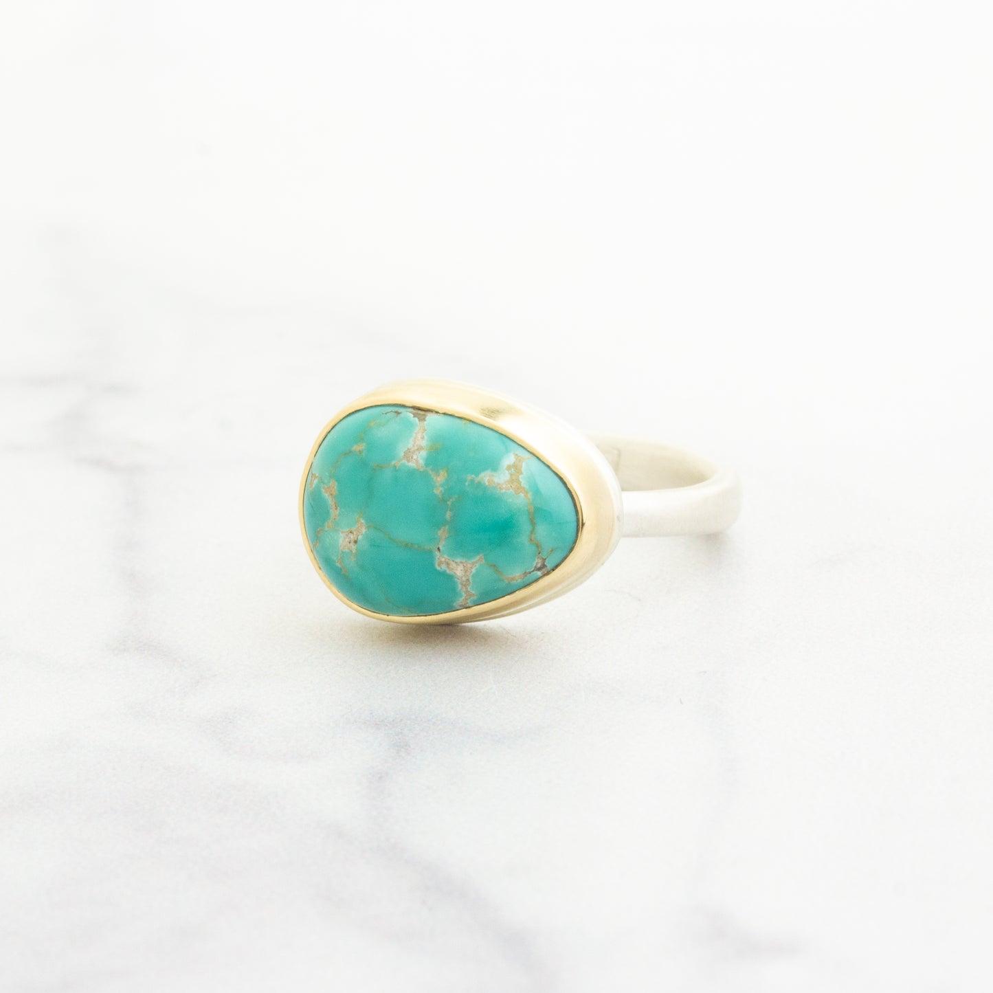 Sterling & 14K Gold Teardrop Carico Lake Turquoise Ring