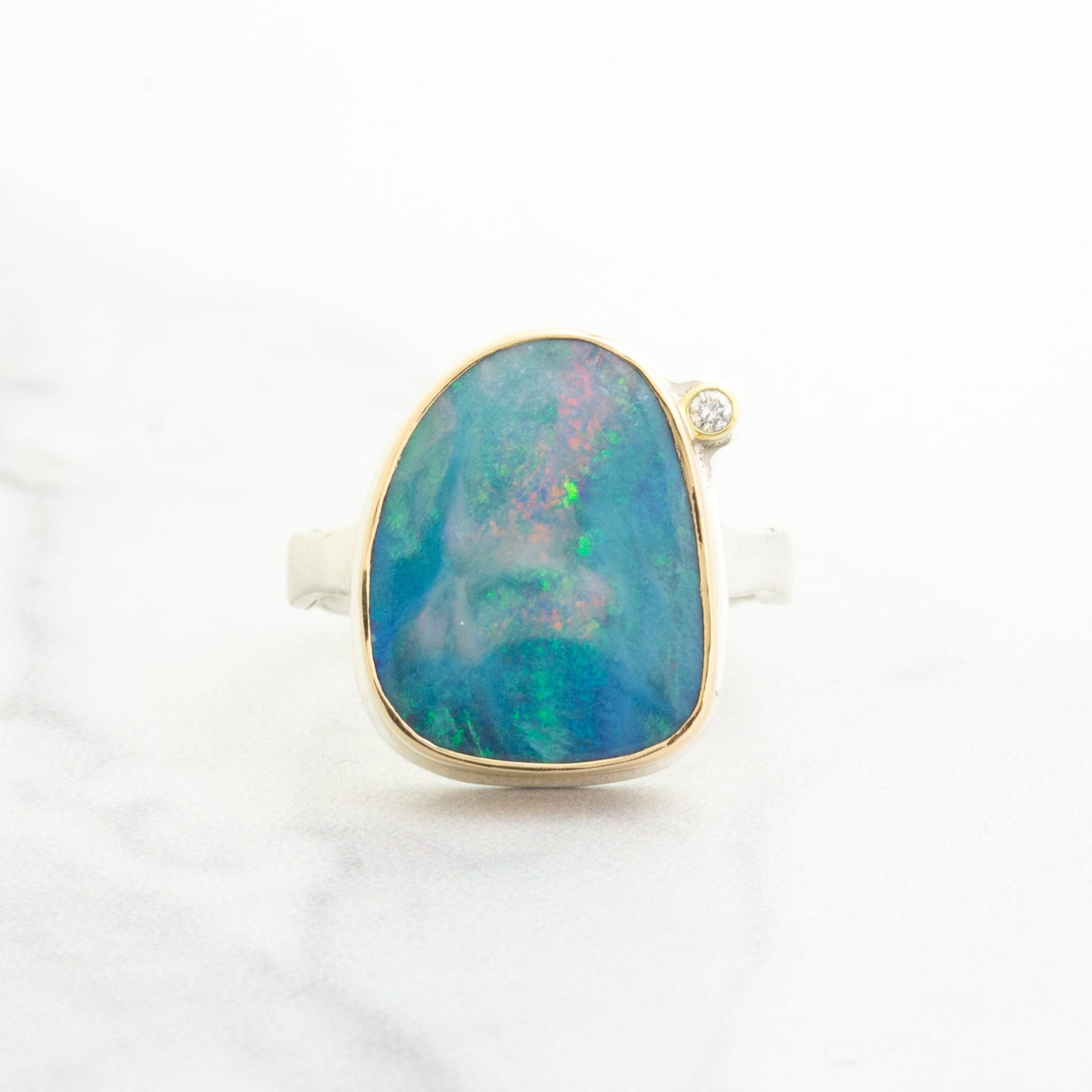 Sterling & 18K Gold Australian Opal & Diamond Ring