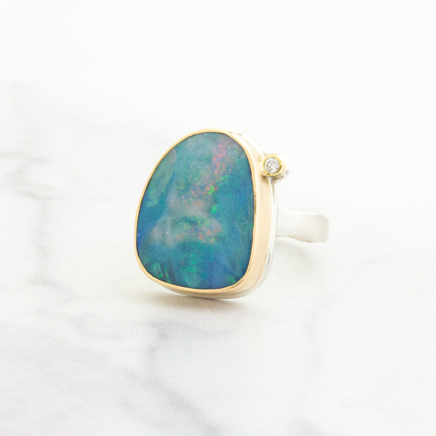 Sterling & 18K Gold Australian Opal & Diamond Ring