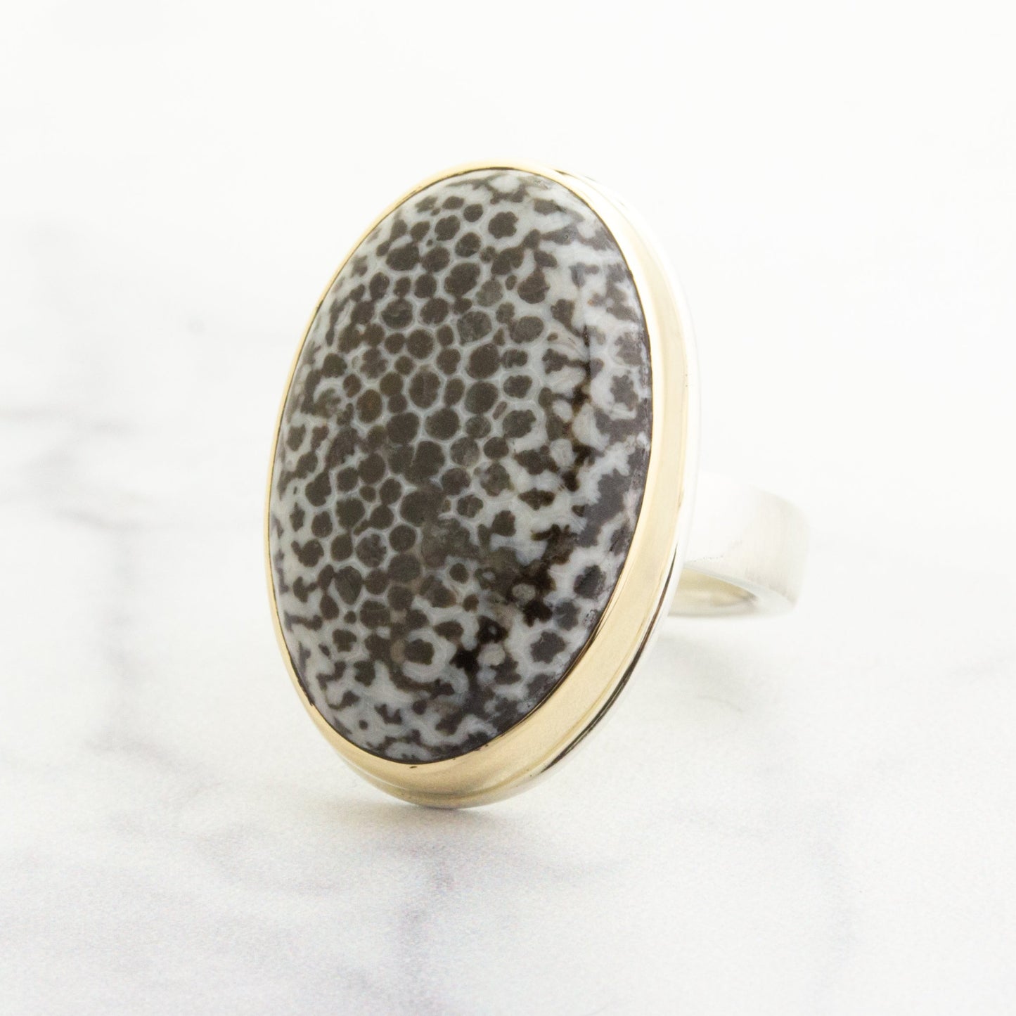 Sterling & 14K Gold Fossilized Stingray Coral Ring