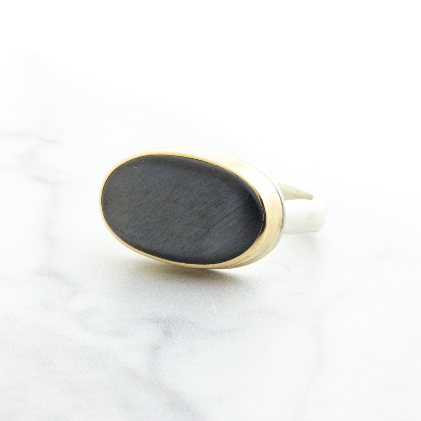 Sterling & 14K Gold Smooth Grey Moonstone Ring