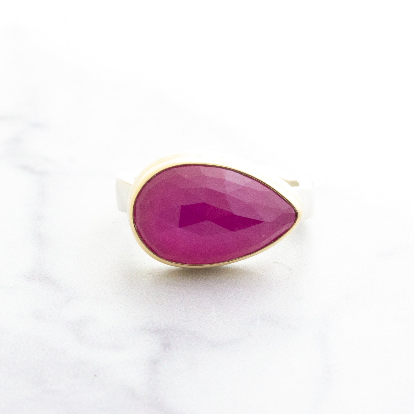 Sterling & 14K Gold Teardrop African Ruby Ring