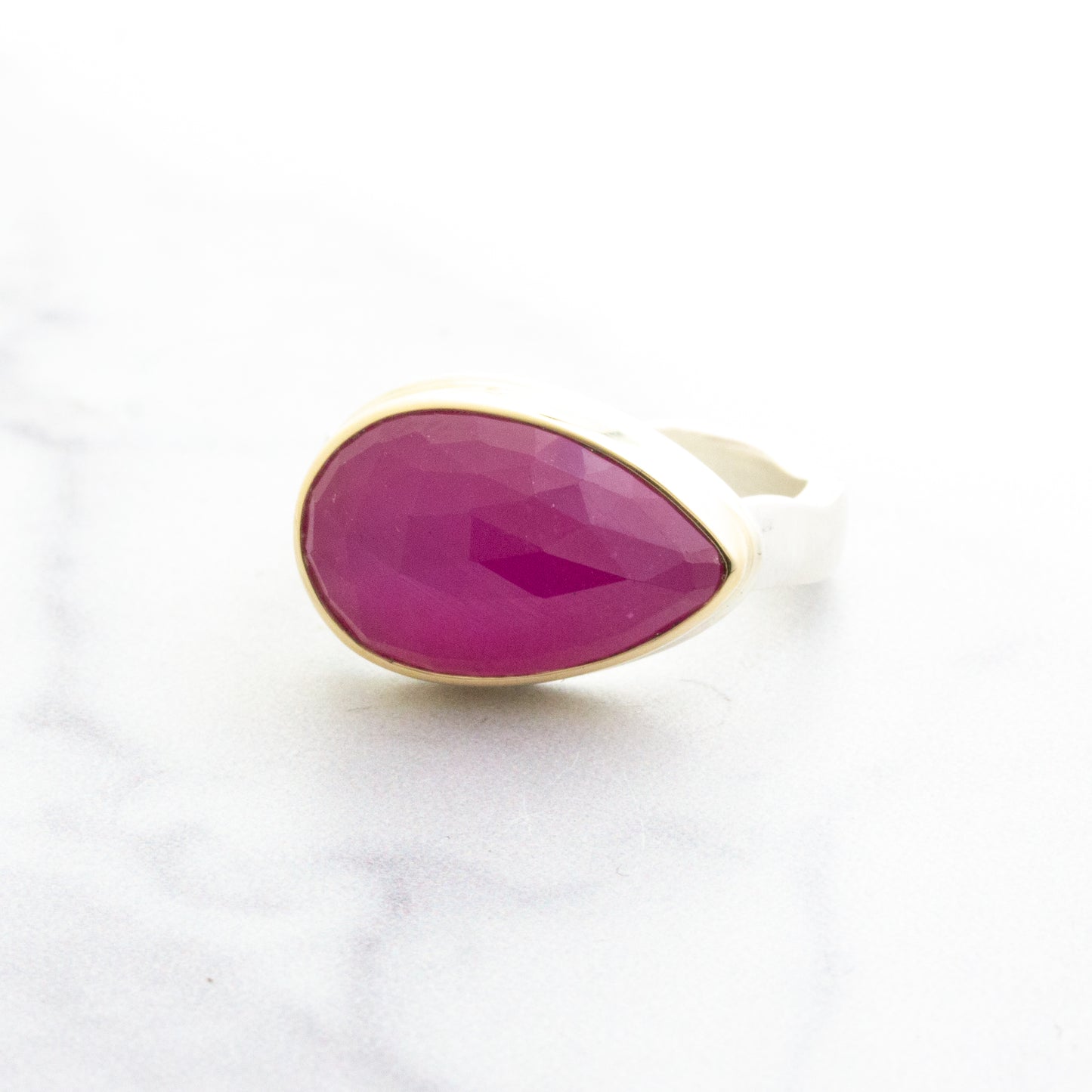 Sterling & 14K Gold Teardrop African Ruby Ring