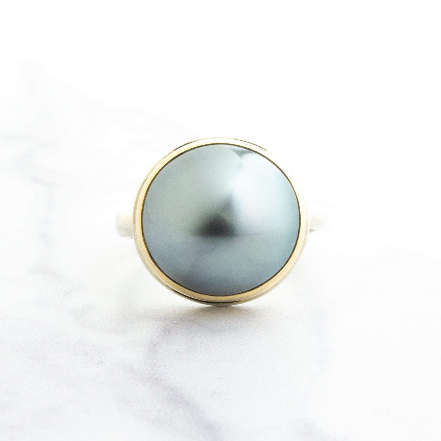 Sterling & 14K Gold Round Tahitian Pearl Ring