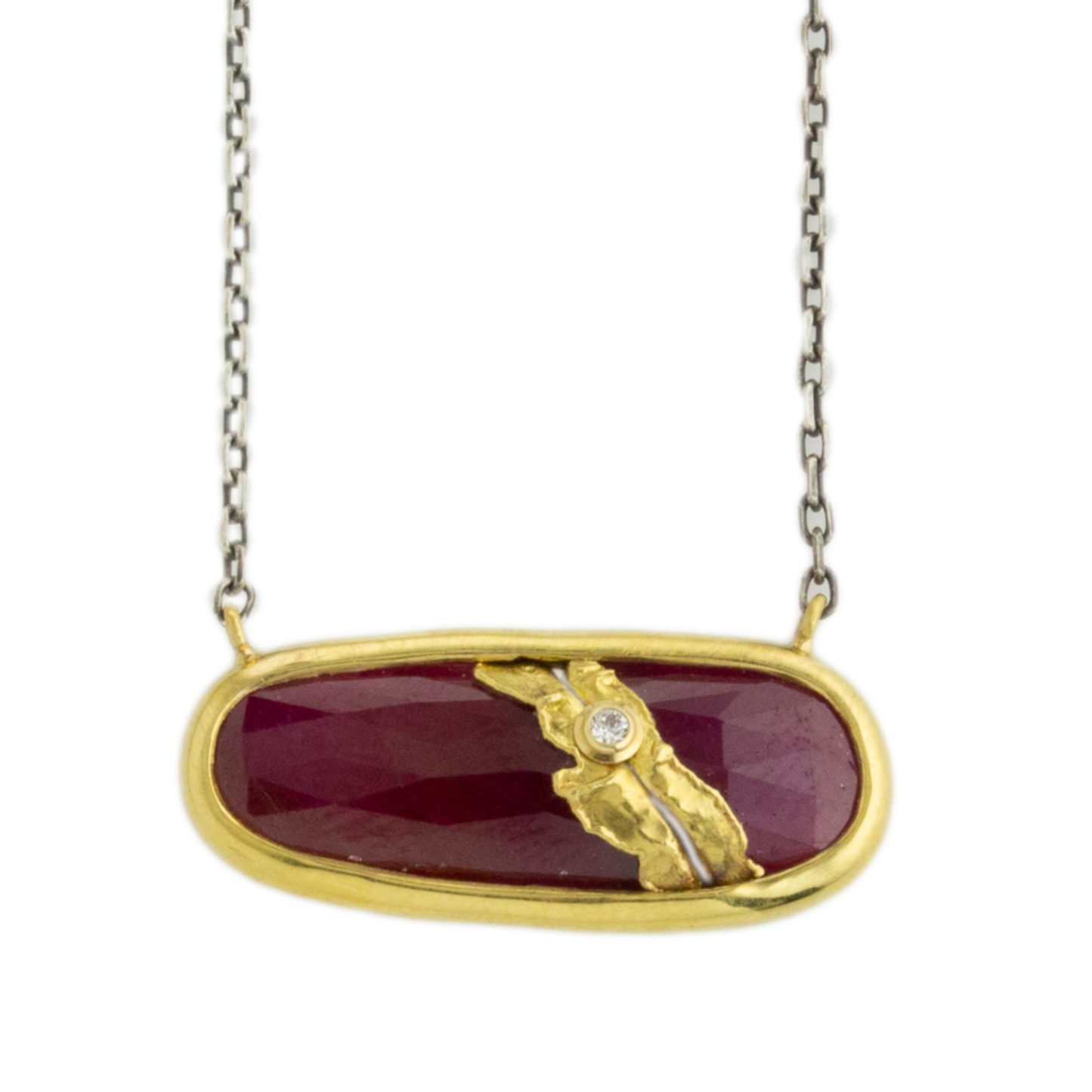 Oxidized Sterling & 22K Golden Joinery Ruby & Diamond Necklace