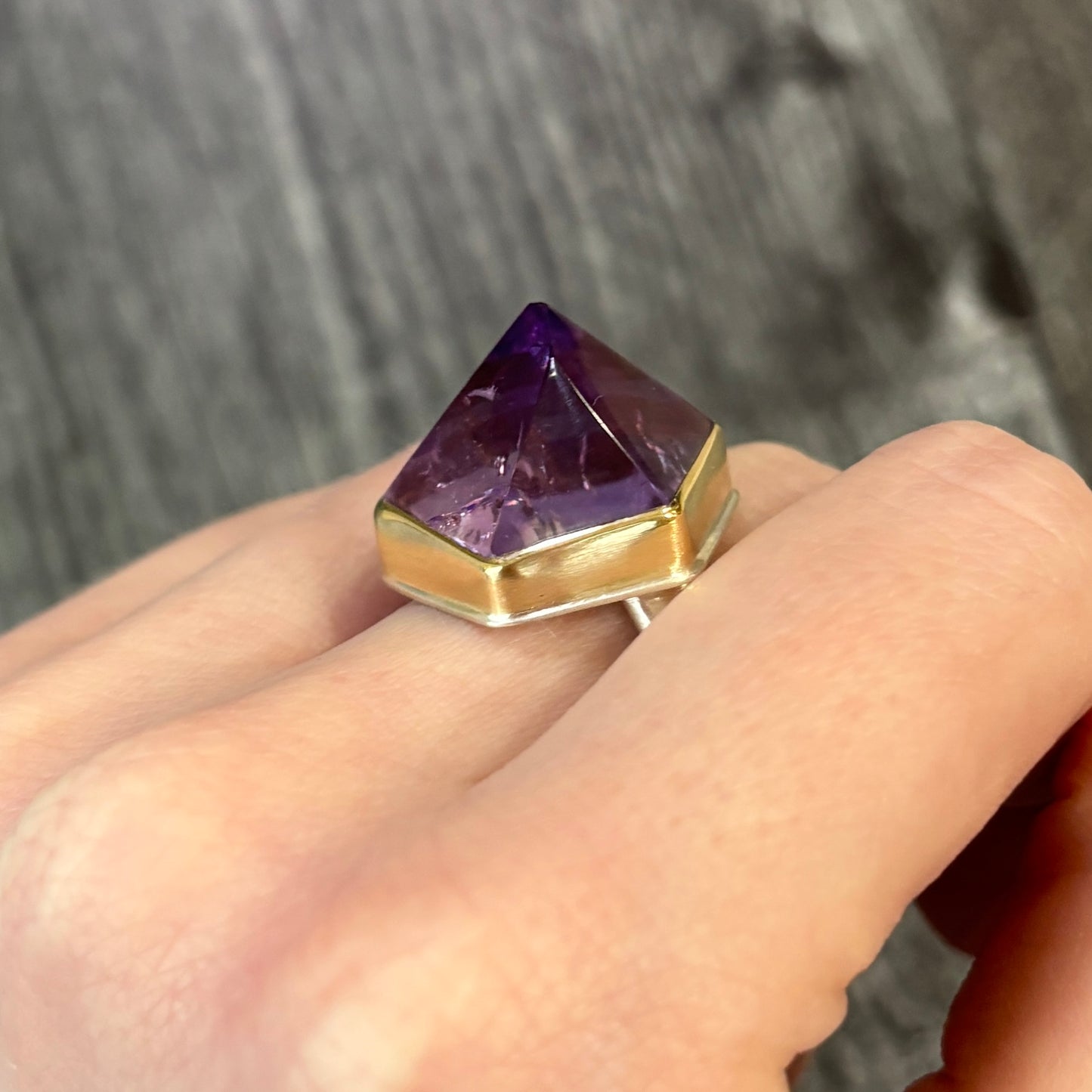 Sterling & 14K Gold Amethyst Crystal Point Ring
