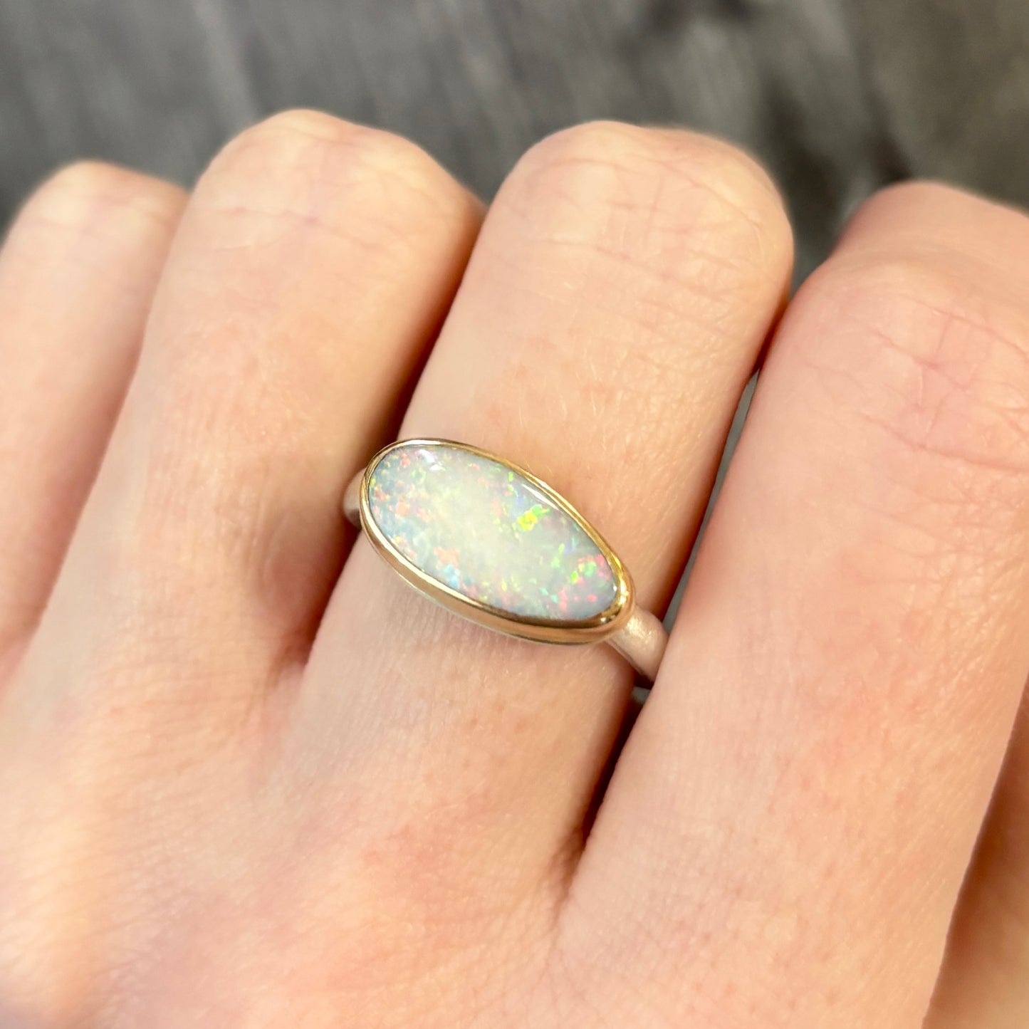 Sterling & 14K Gold Small Australian Opal Ring