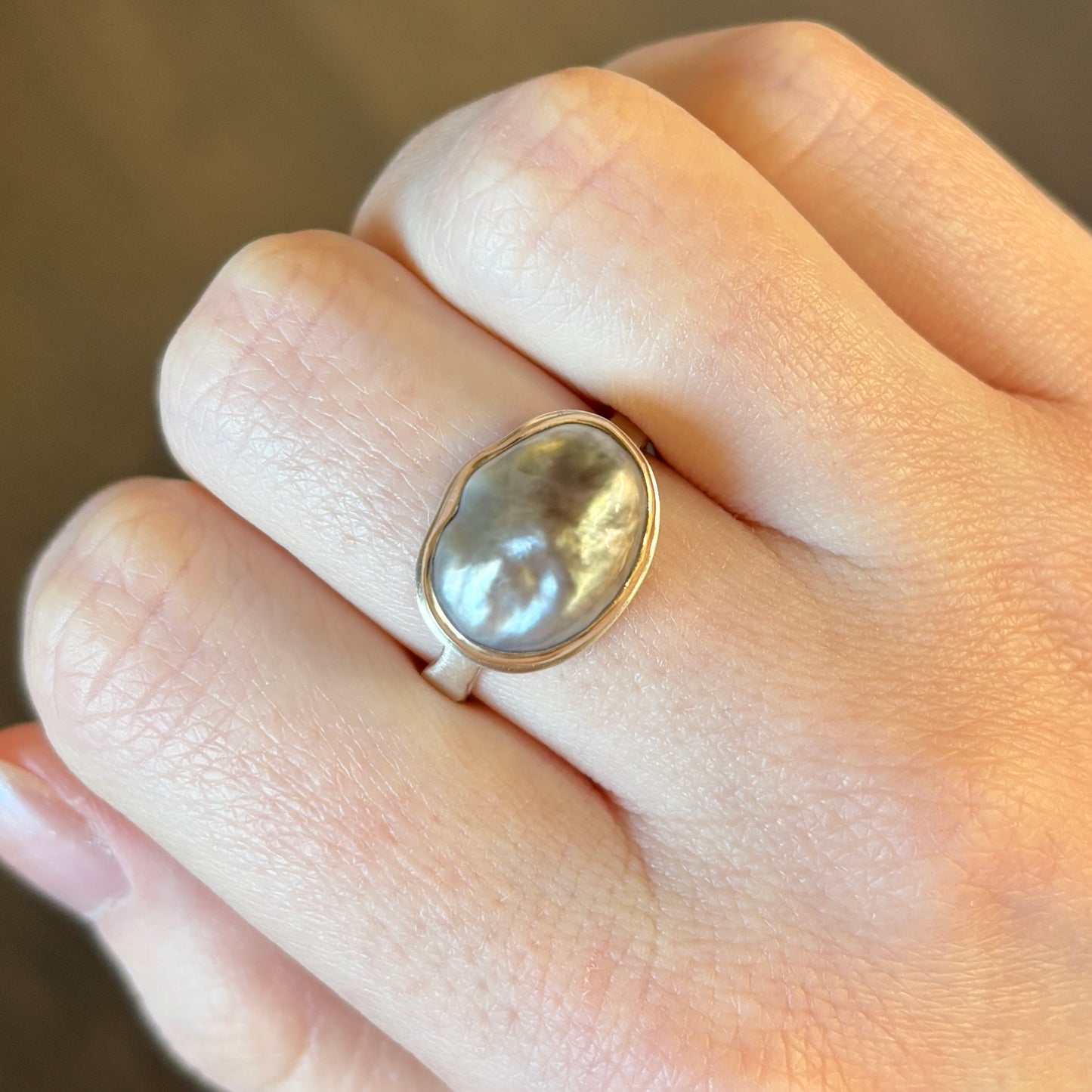 Sterling & 14K Gold Keshi Tahitian Pearl Ring