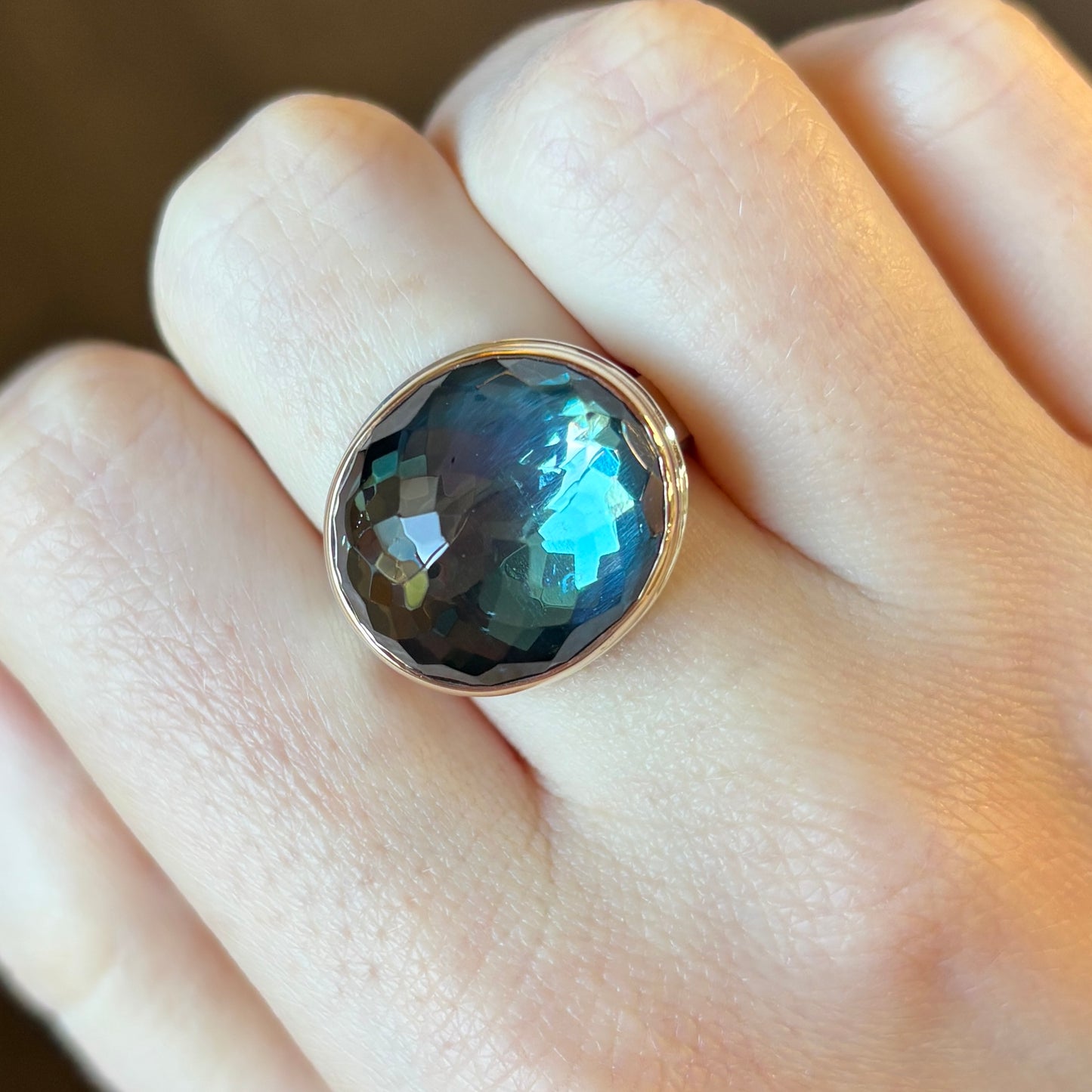 Sterling & 14K Gold Oval London Blue Topaz Ring