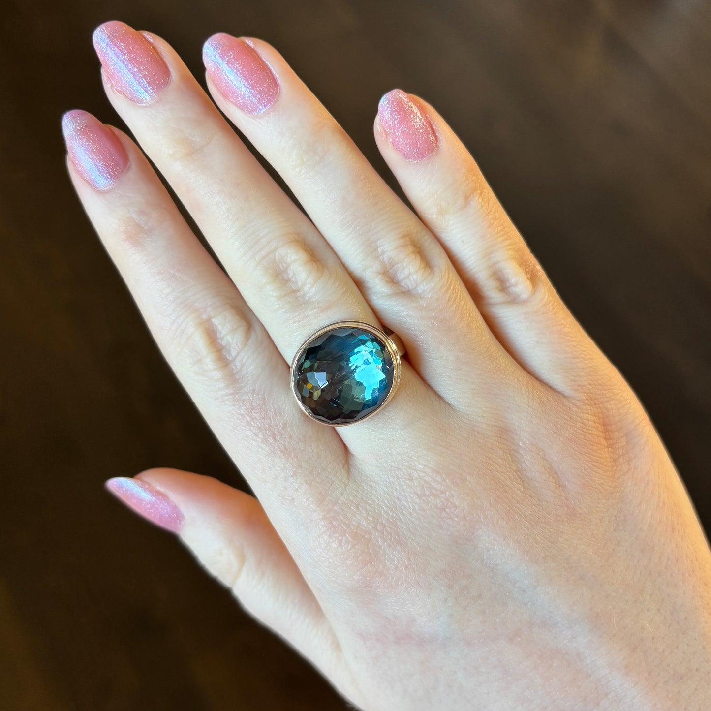 Sterling & 14K Gold Oval London Blue Topaz Ring