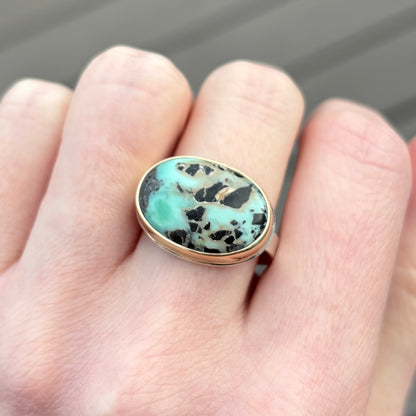 Sterling & 14K Gold Star Fox Turquoise Ring