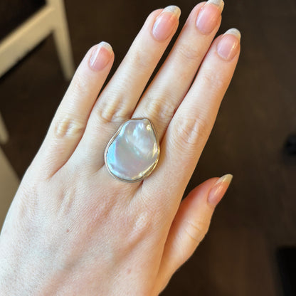 Sterling & 14K Gold Large Cultured Pearl Ring