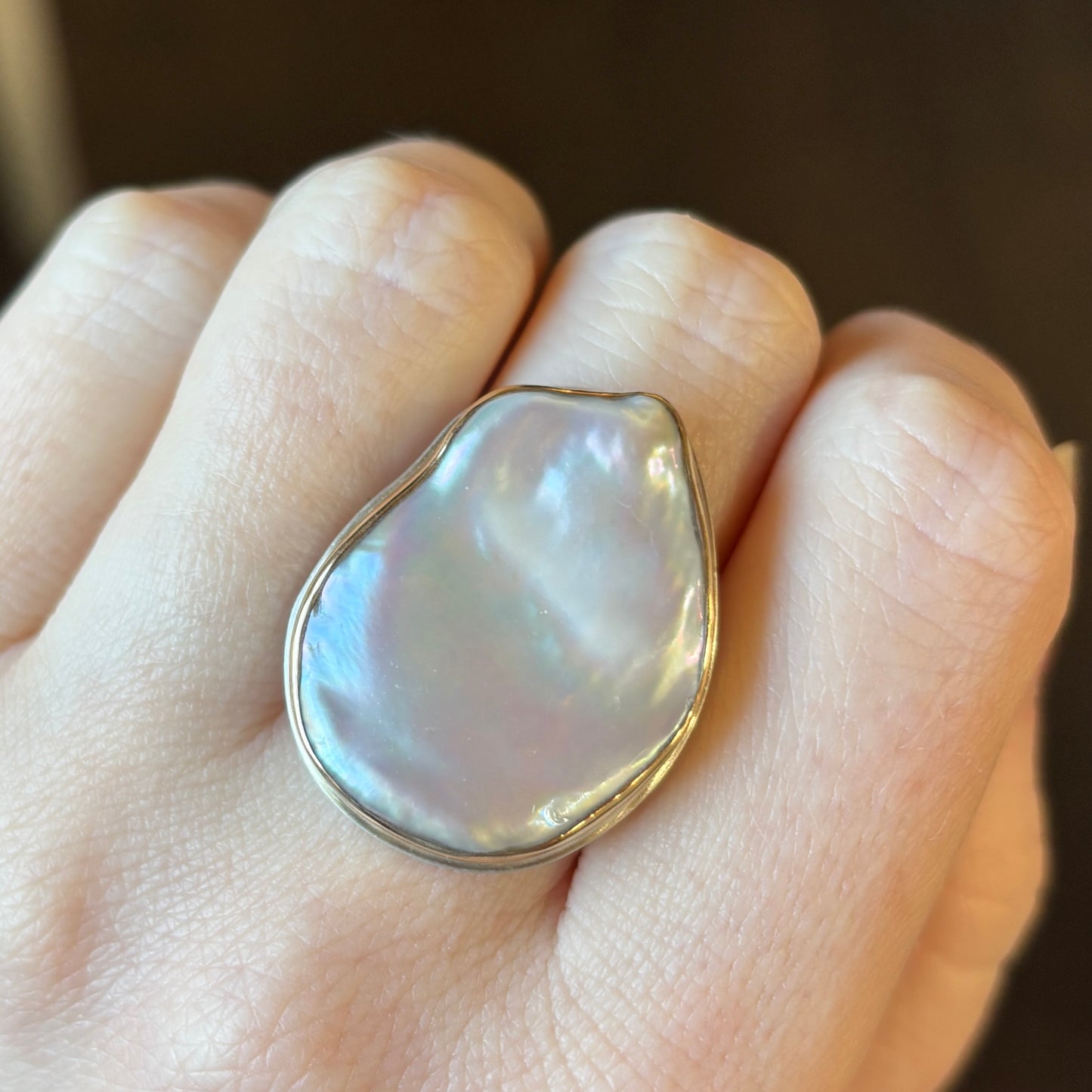Sterling & 14K Gold Large Cultured Pearl Ring