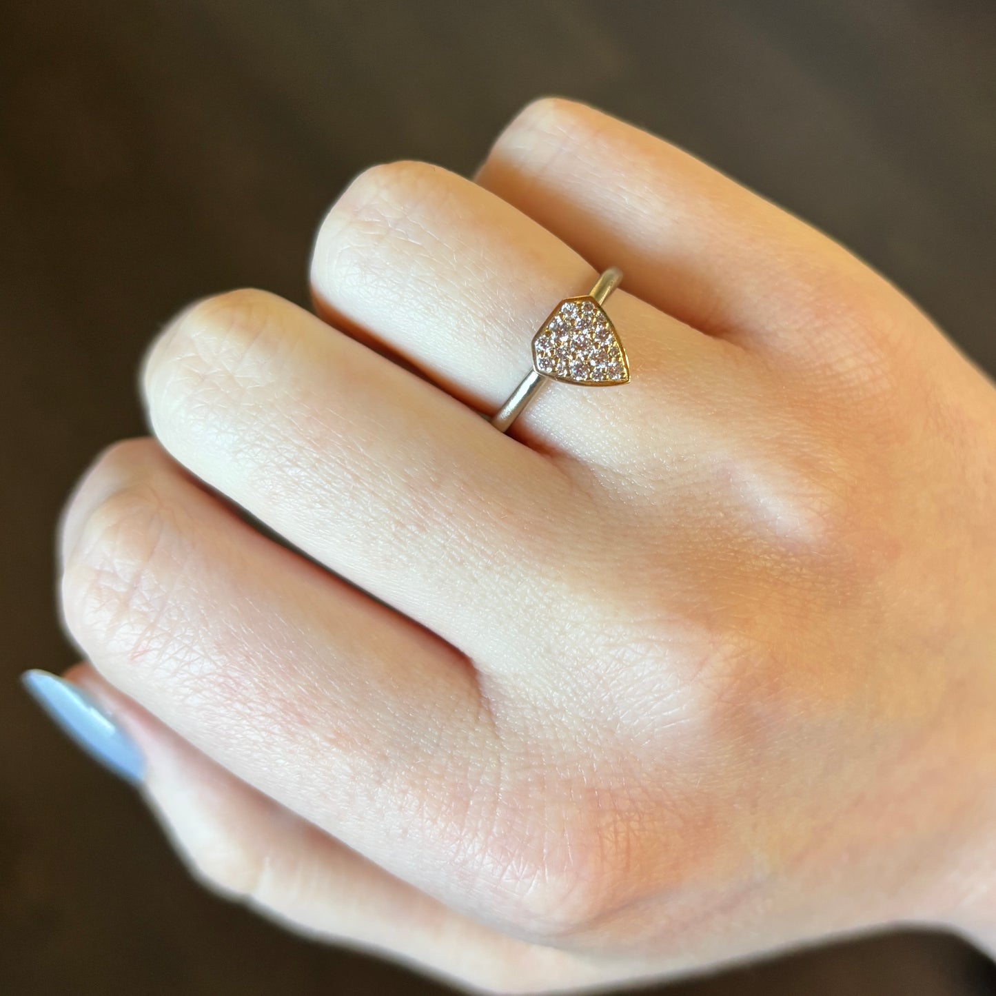 14ky Gold Shield Pave Diamond Ring