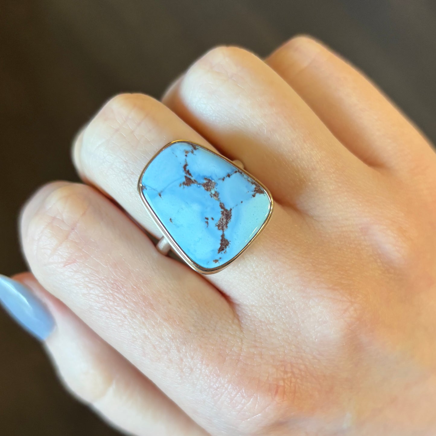 Sterling & 14K Gold Large Kazakhstani Turquoise Ring