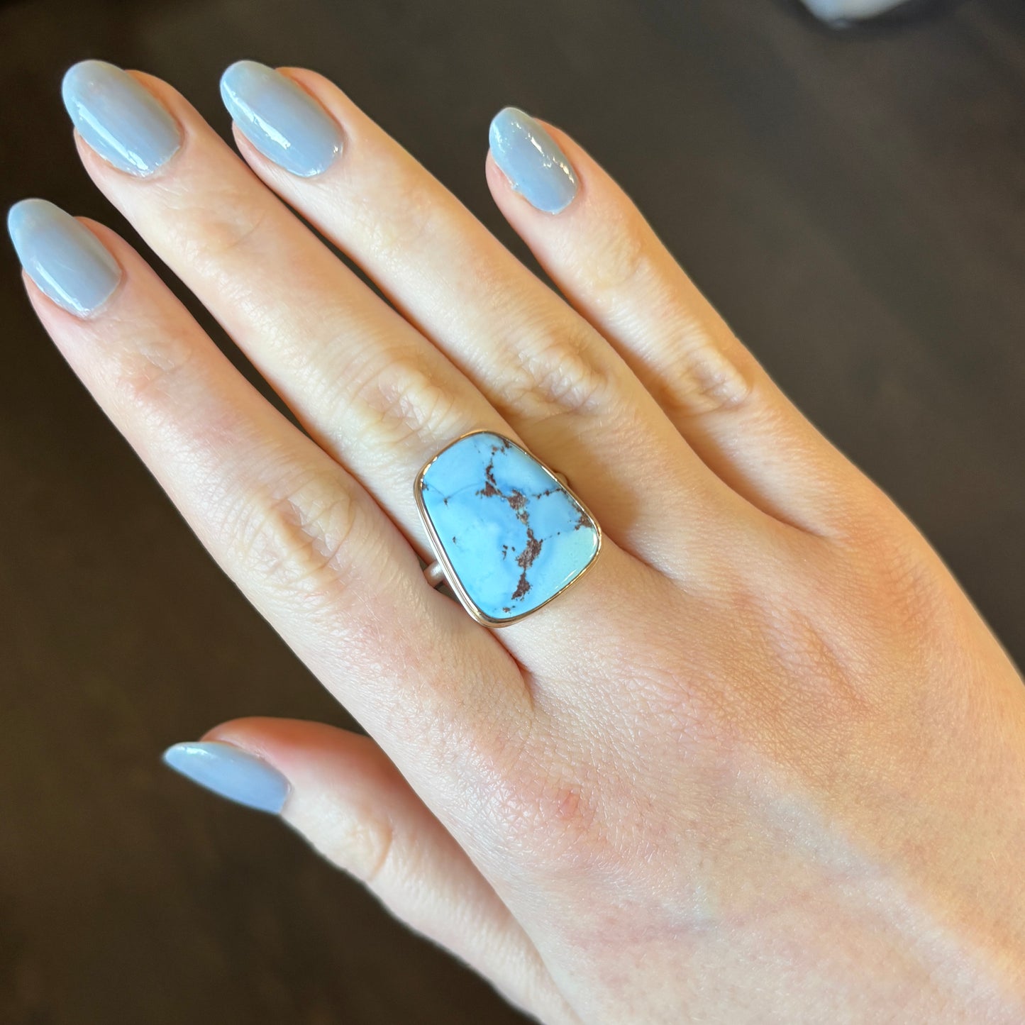 Sterling & 14K Gold Large Kazakhstani Turquoise Ring