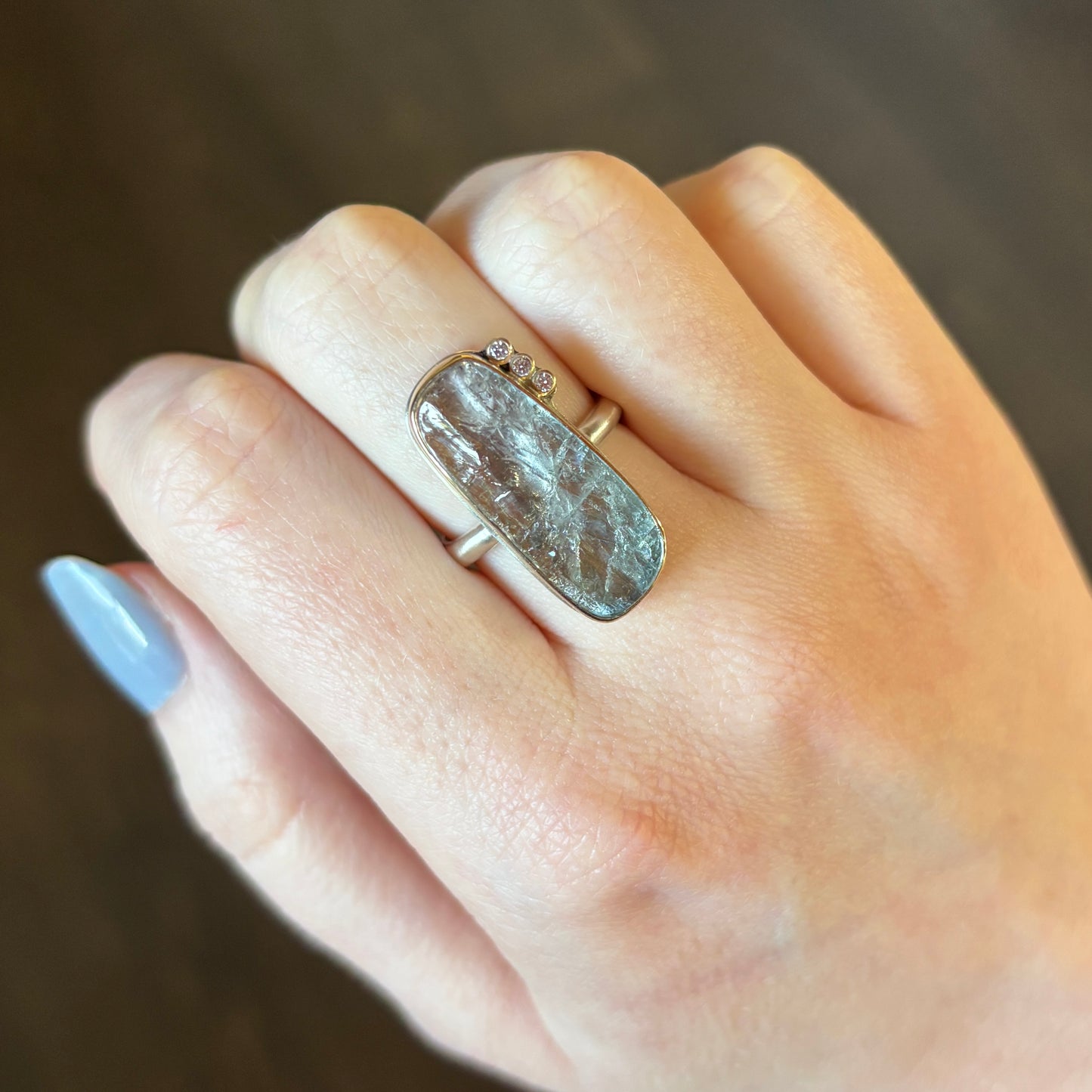 Sterling & 14K Gold Blue Tourmaline & Diamond Ring