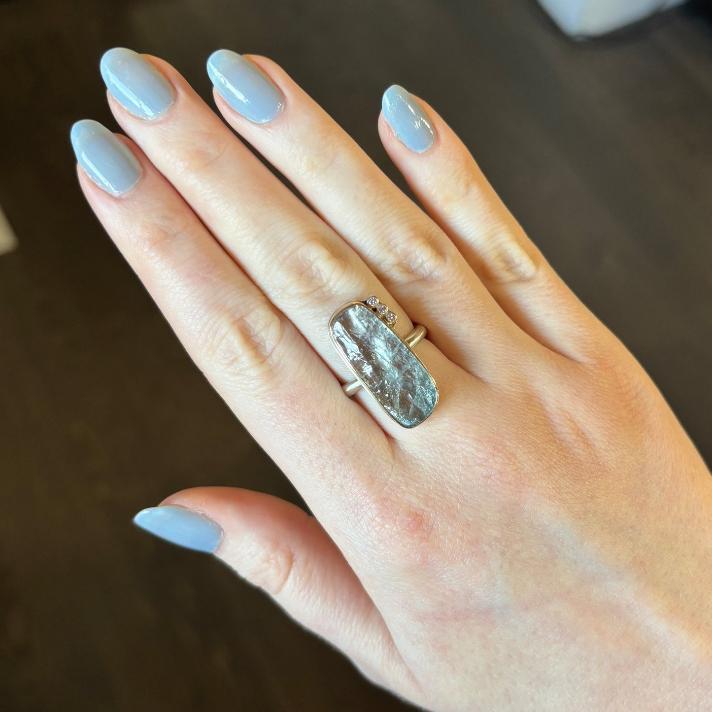 Sterling & 14K Gold Blue Tourmaline & Diamond Ring