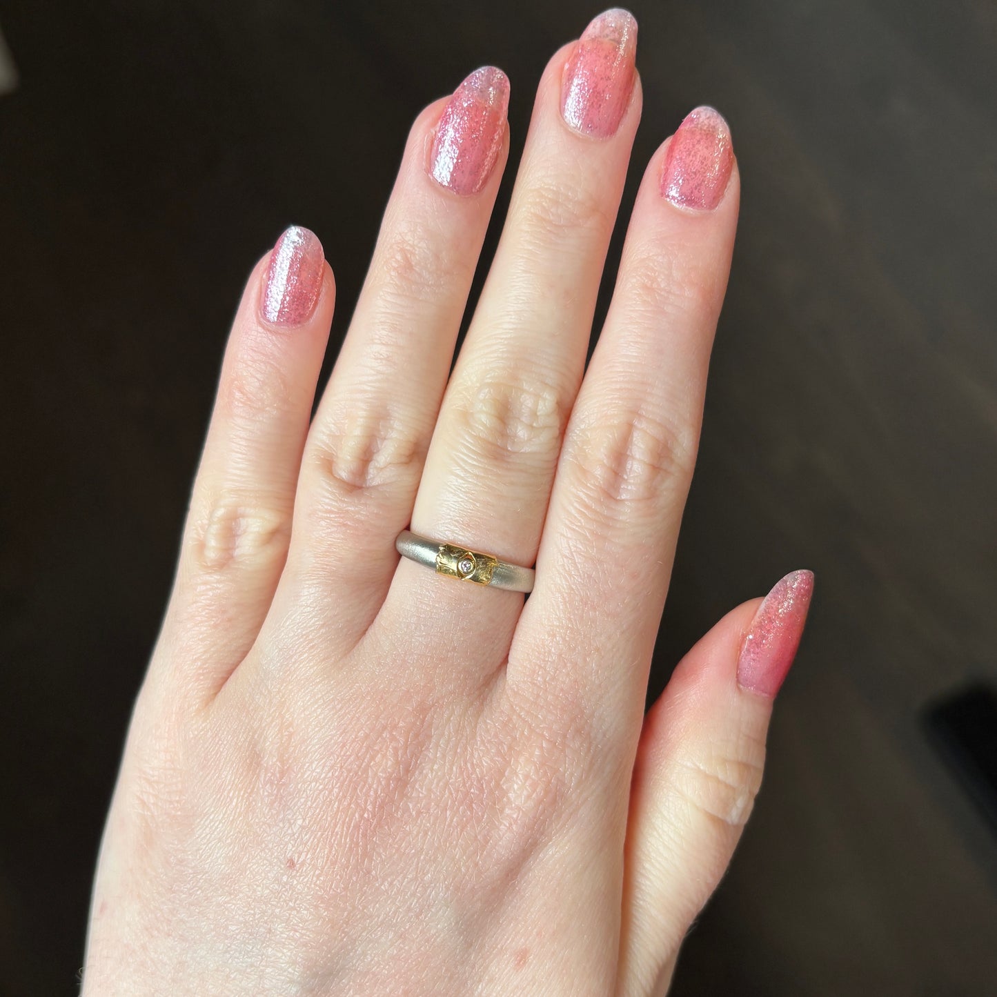 18k White & 22k Yellow Gold Tapered Diamond Ring