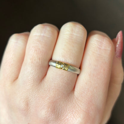 18k White & 22k Yellow Gold Tapered Diamond Ring