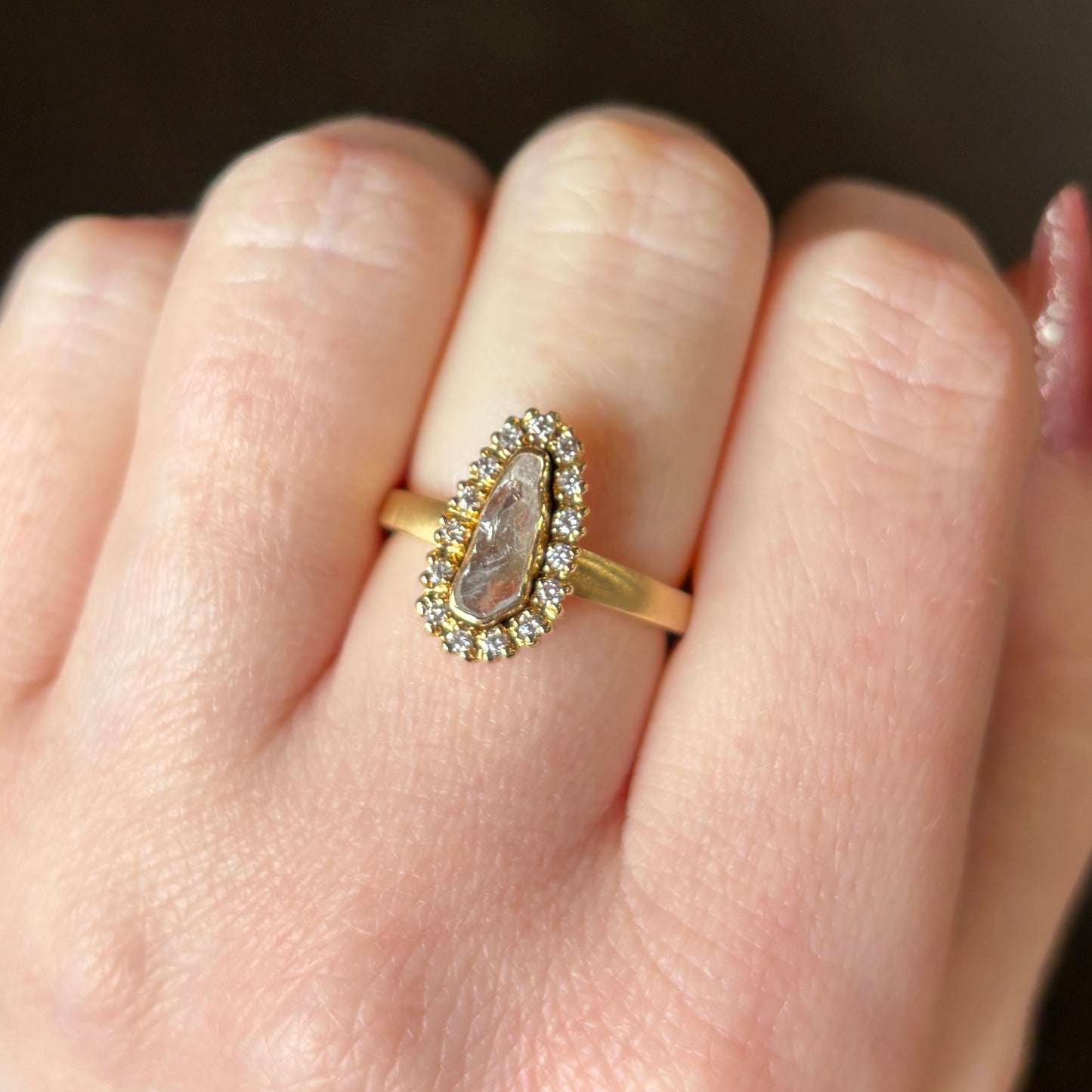 18k Gold .81 tcw Rustic Diamond Halo Ring