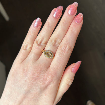 18k Gold .87 tcw Rustic Diamond Halo Ring