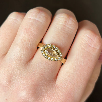 18k Gold .87 tcw Rustic Diamond Halo Ring