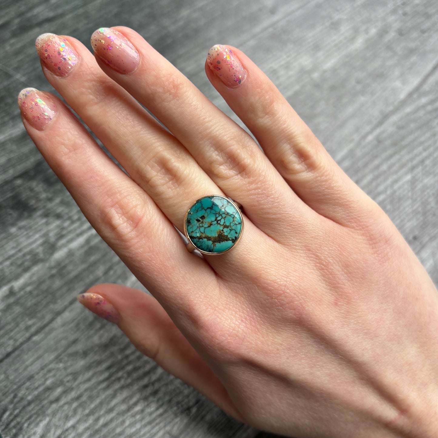 Sterling & 14K Gold Hubei Turquoise Ring