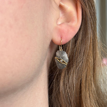Oxidized Sterling & 18K Gold Diamond Tree Ring Earrings