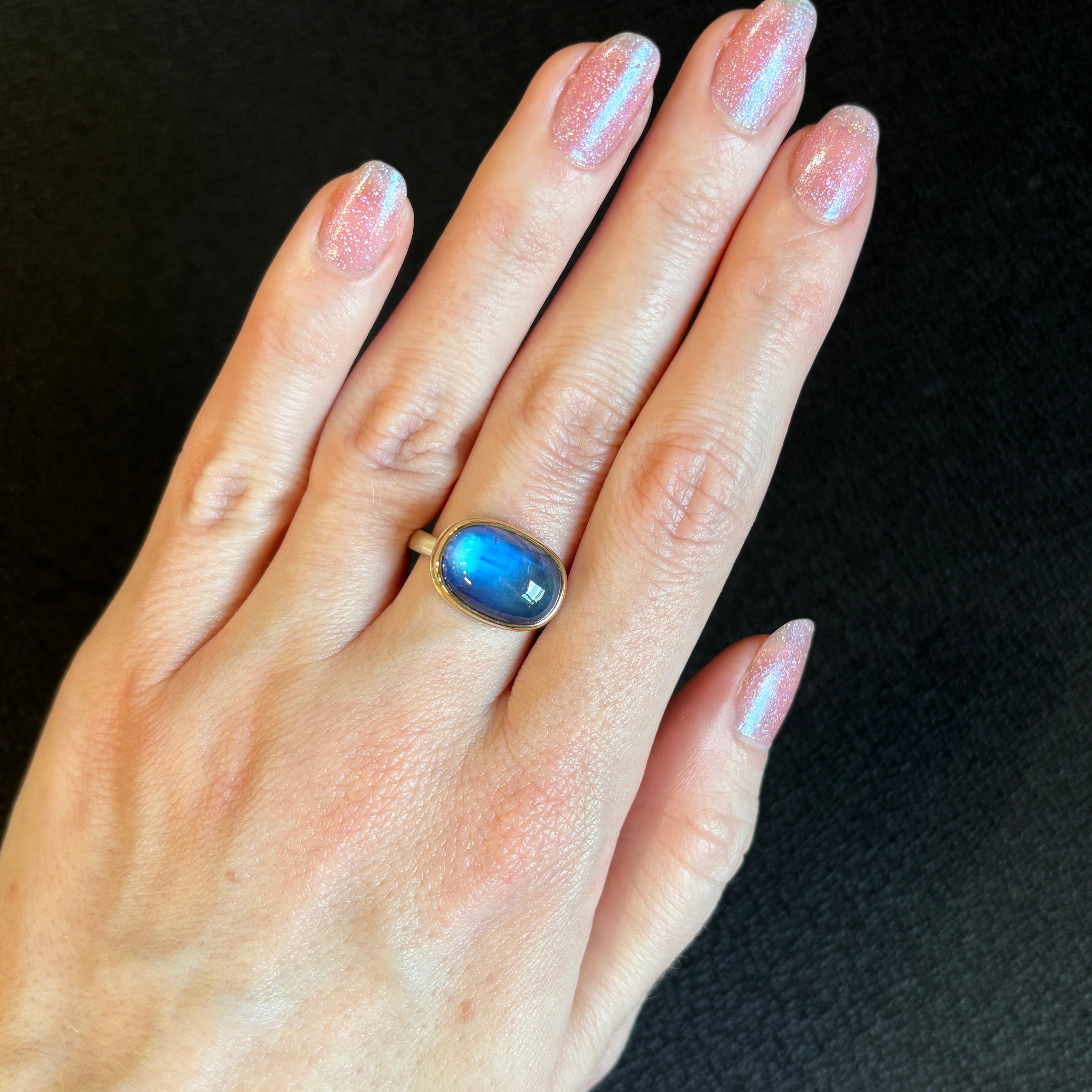 Sterling 14K Gold Blue Rainbow Moonstone Ring Jamie Joseph