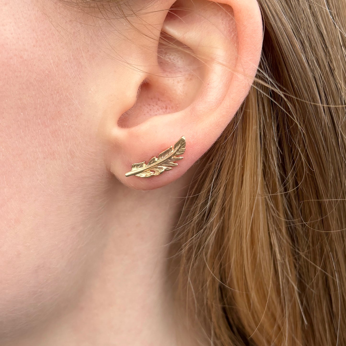 14K Gold Large Feather Post Earrings