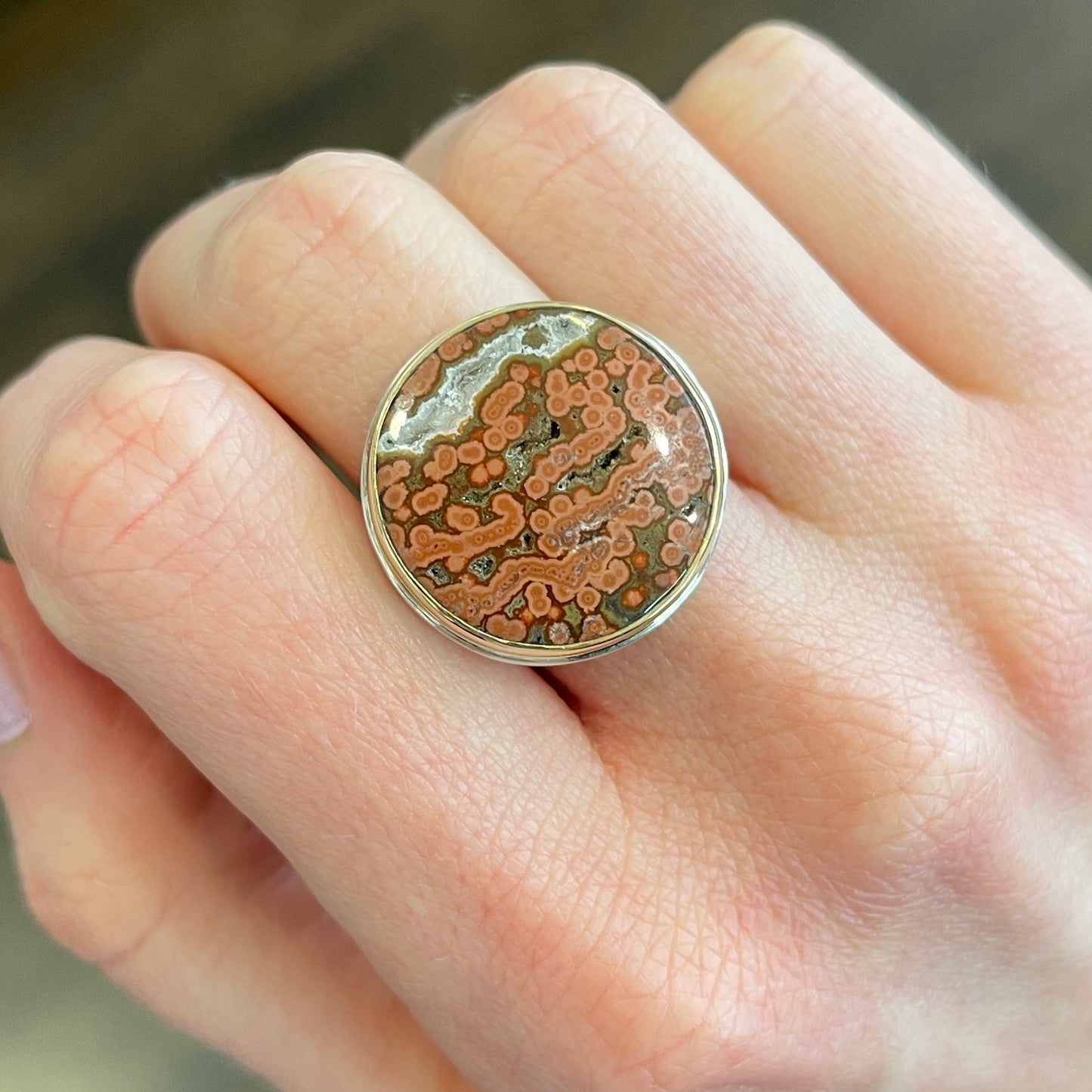 Sterling & 14K Gold Orbicular Jasper Ring