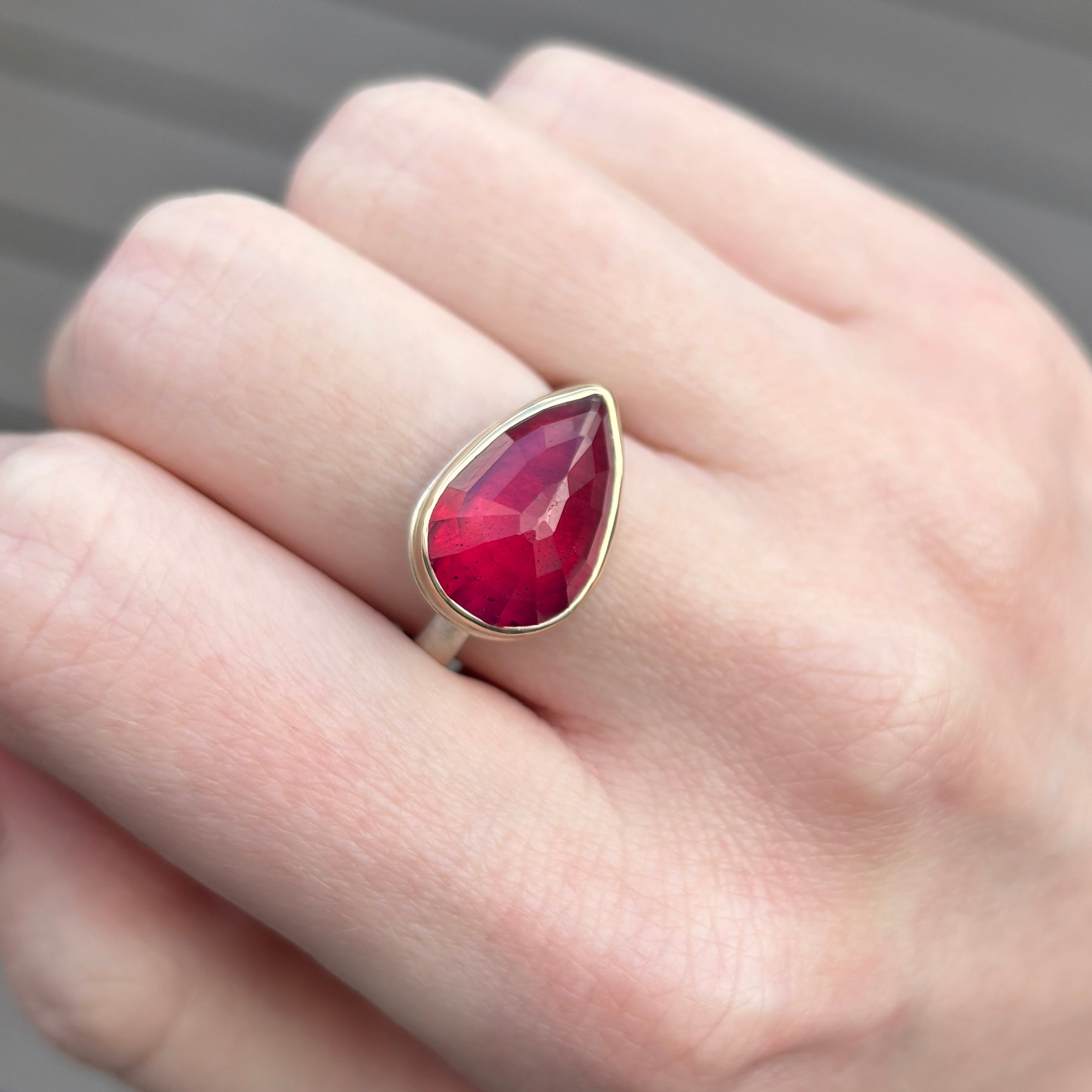 Sterling 14K Gold Teardrop African Ruby Ring Jamie Joseph