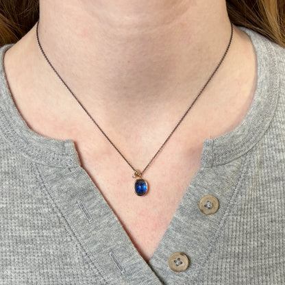 Oxidized Sterling & 14K Gold Blue Sapphire & Diamond Necklace