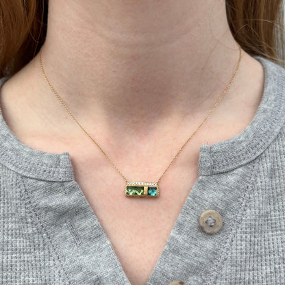 14K Golden Fusion Blue Green Tourmaline & Diamond Necklace