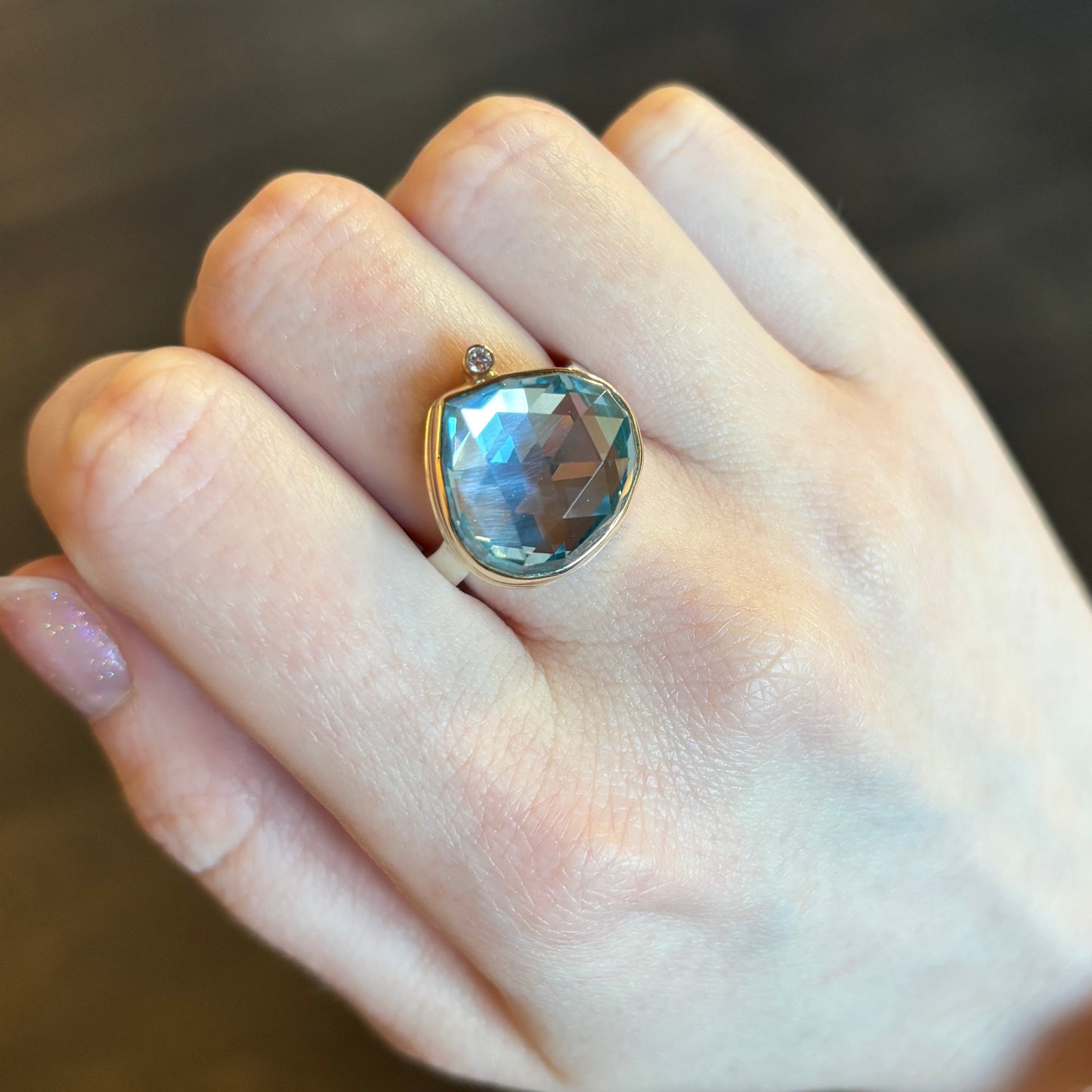 Sterling & 14K Gold Teardrop Sky Blue Topaz & Diamond Ring