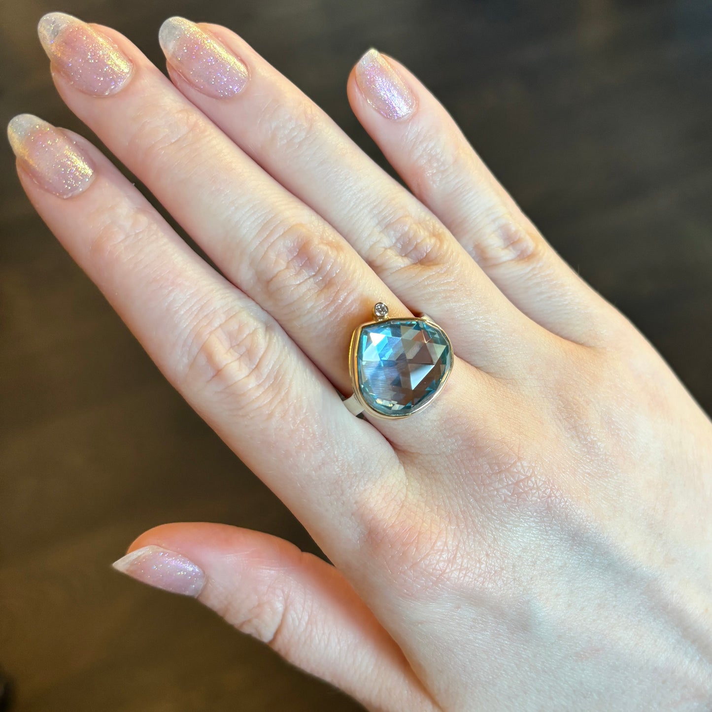 Sterling & 14K Gold Teardrop Sky Blue Topaz & Diamond Ring