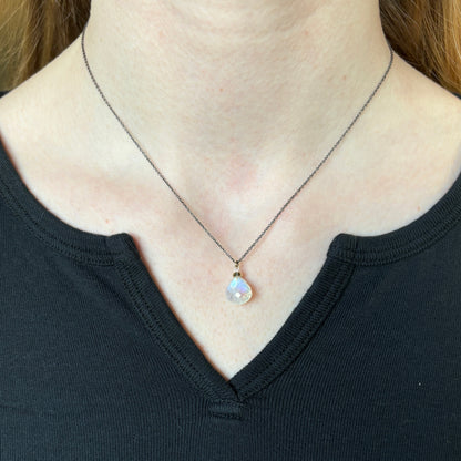 Oxidized Sterling & 14K Gold Rainbow Moonstone Necklace