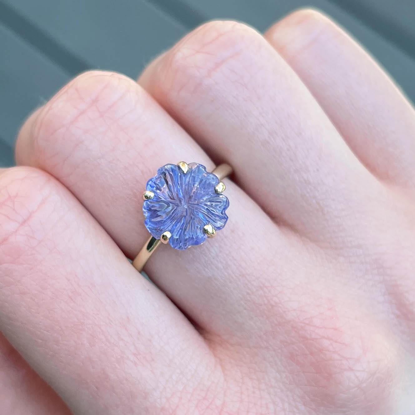 14K Gold Prong Tanzanite Flower Ring