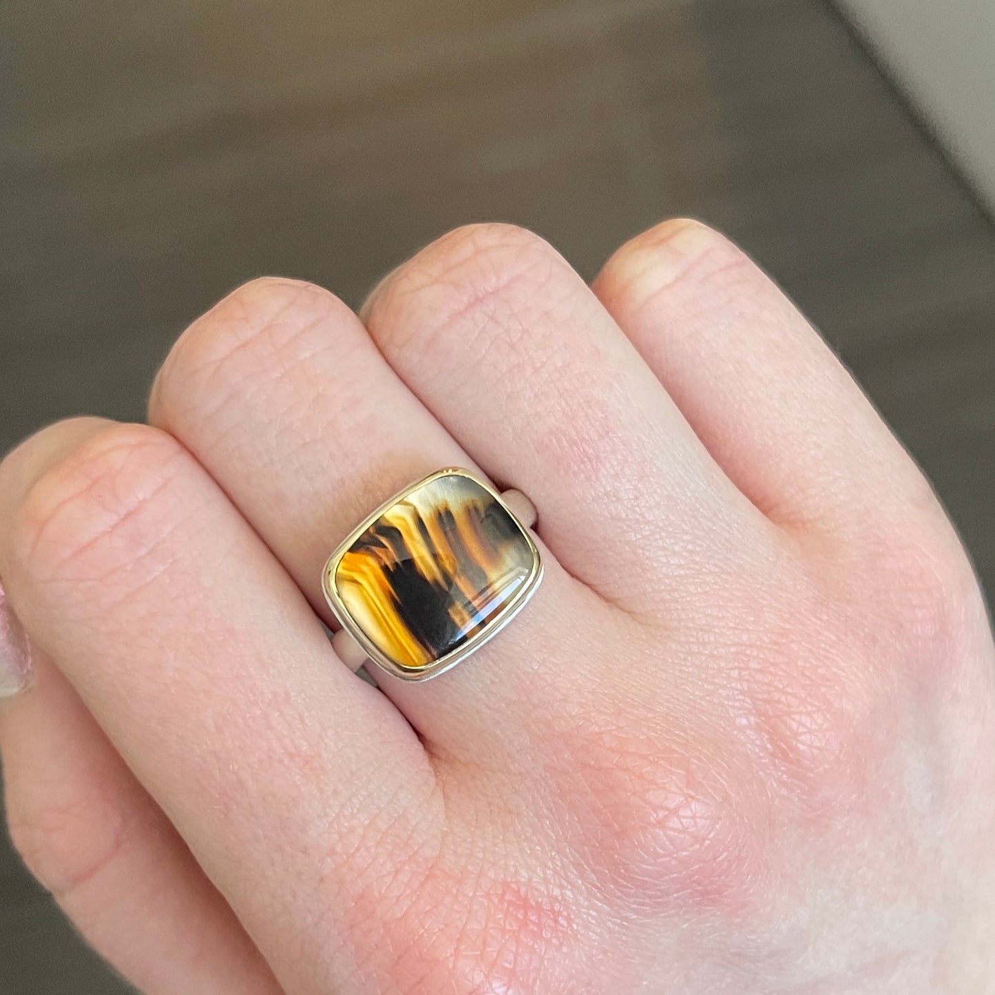 Sterling & 14K Gold Montana Agate Ring