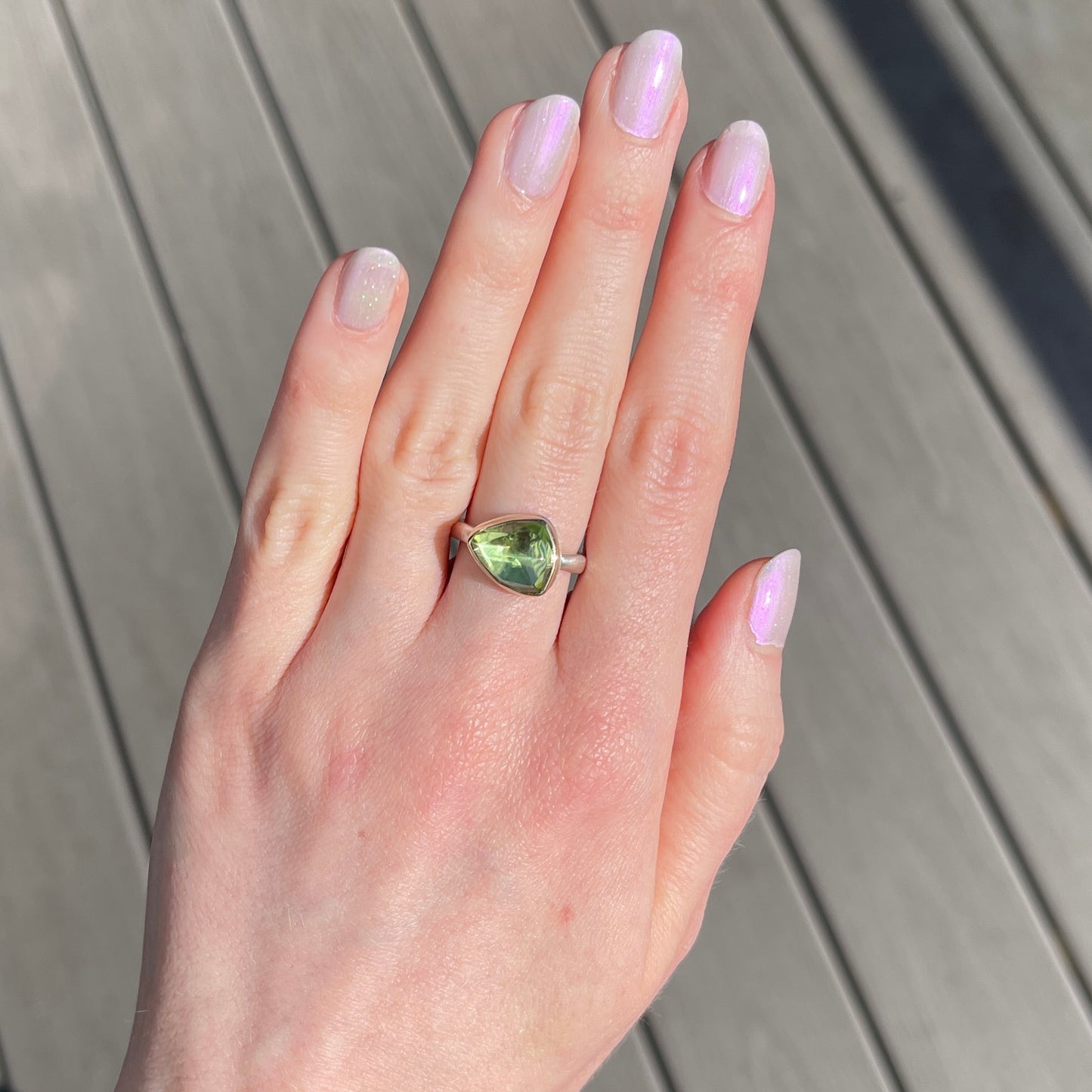 Sterling & 14K Gold Faceted Peridot Ring