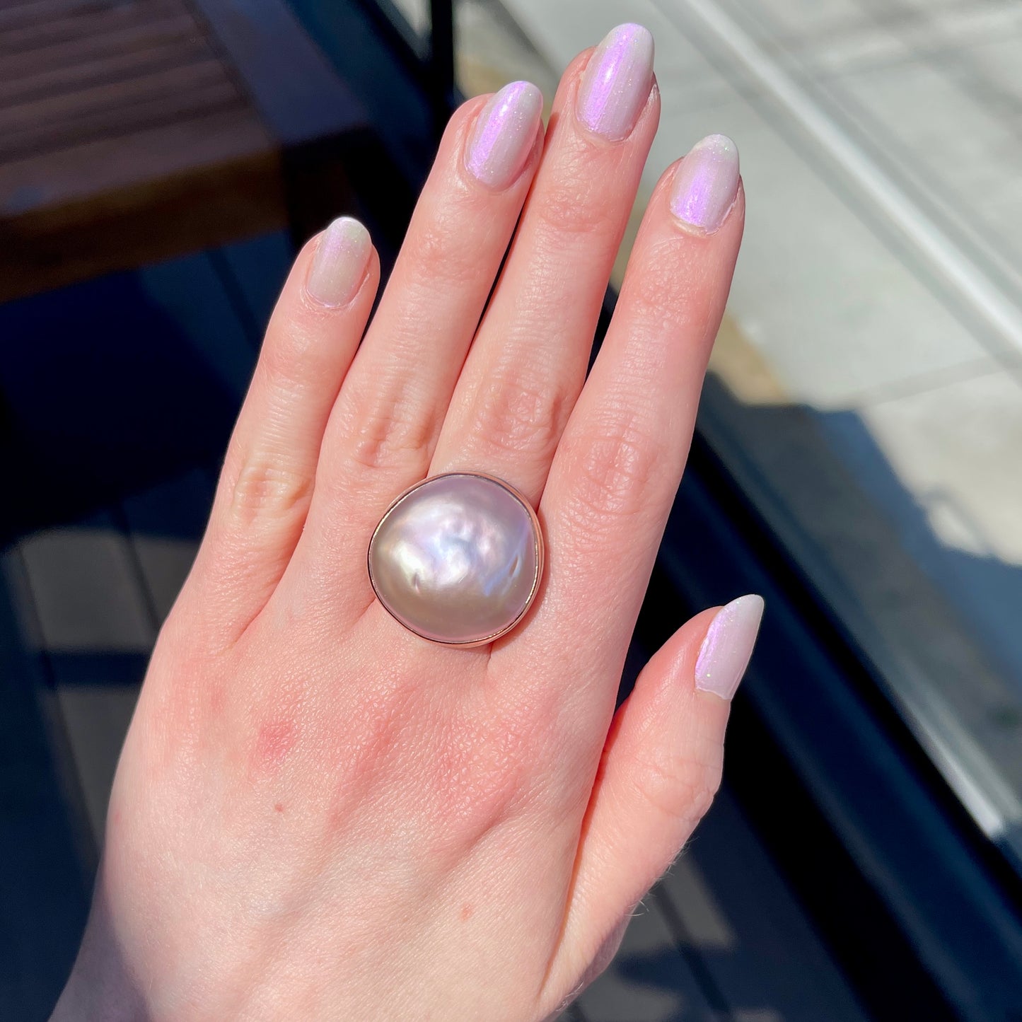 Sterling & 14K Gold Large Pink Pearl Ring