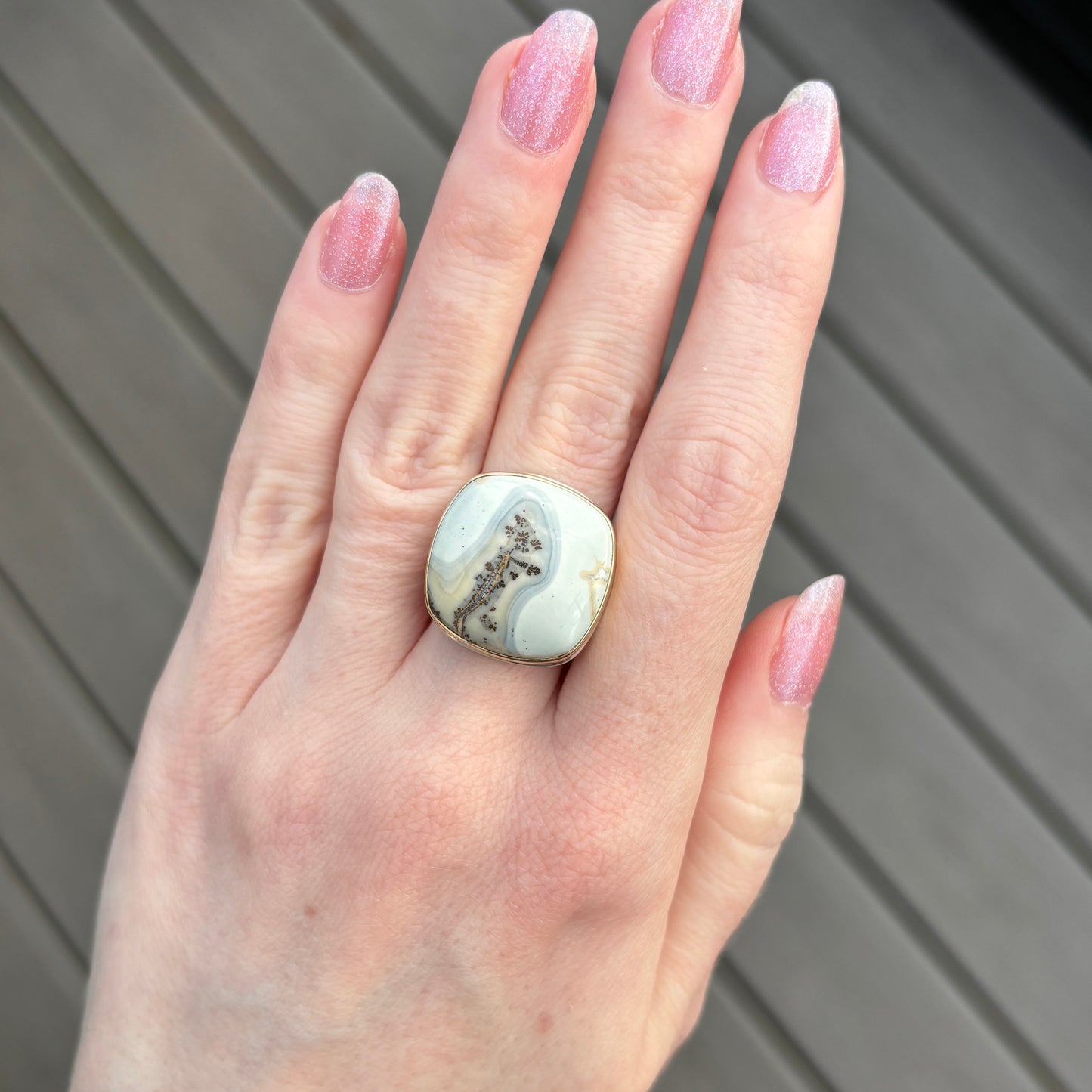 Sterling & 14K Gold Square Maligano Jasper Ring
