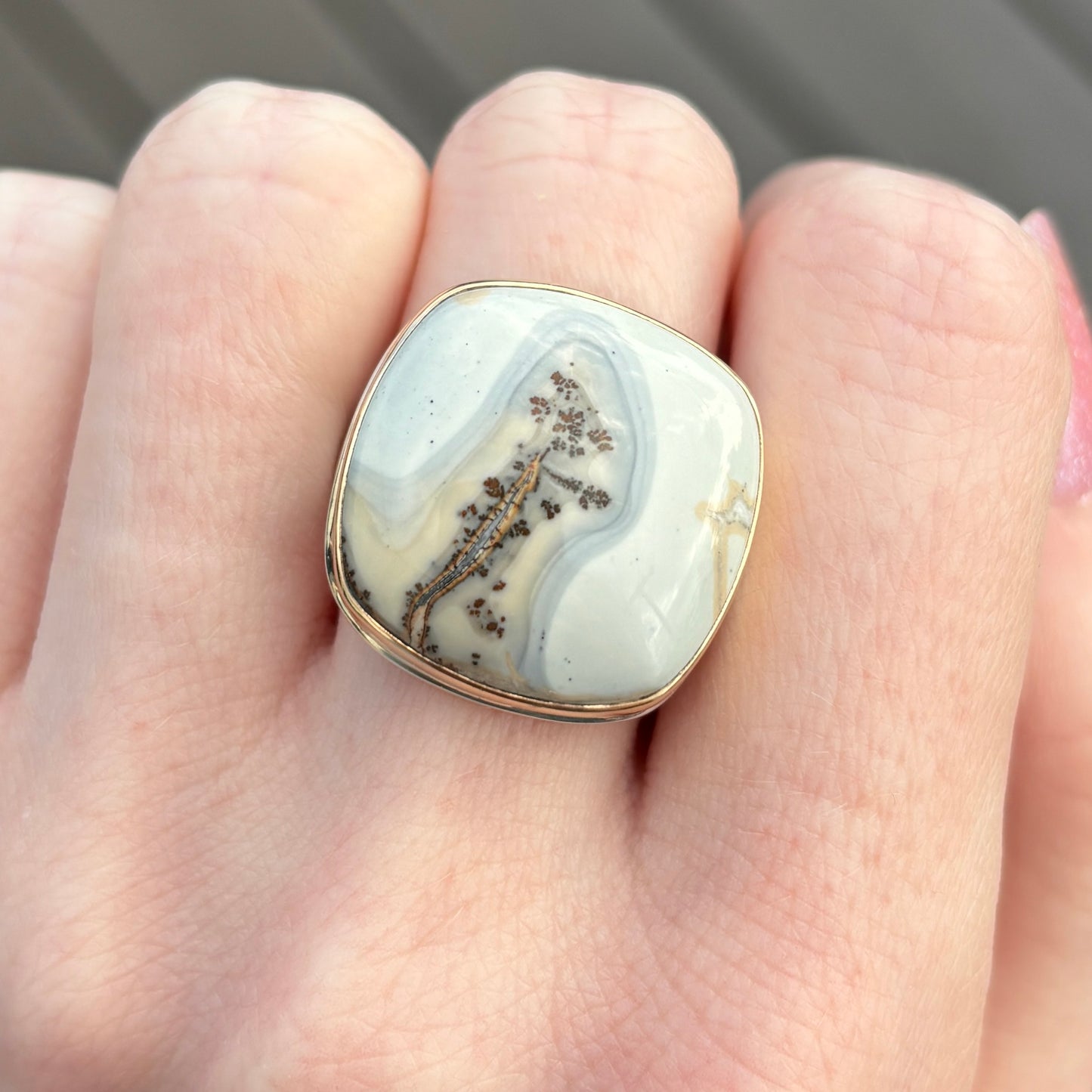 Sterling & 14K Gold Square Maligano Jasper Ring