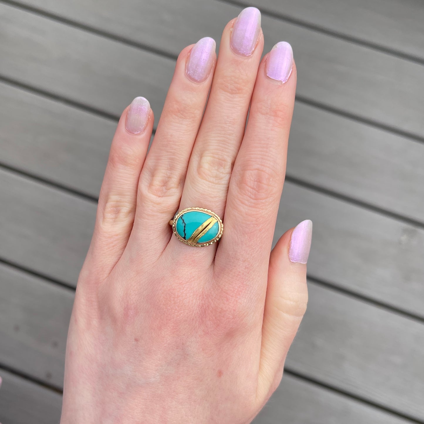 18 & 22K Golden Joinery Hubei Turquoise Ring