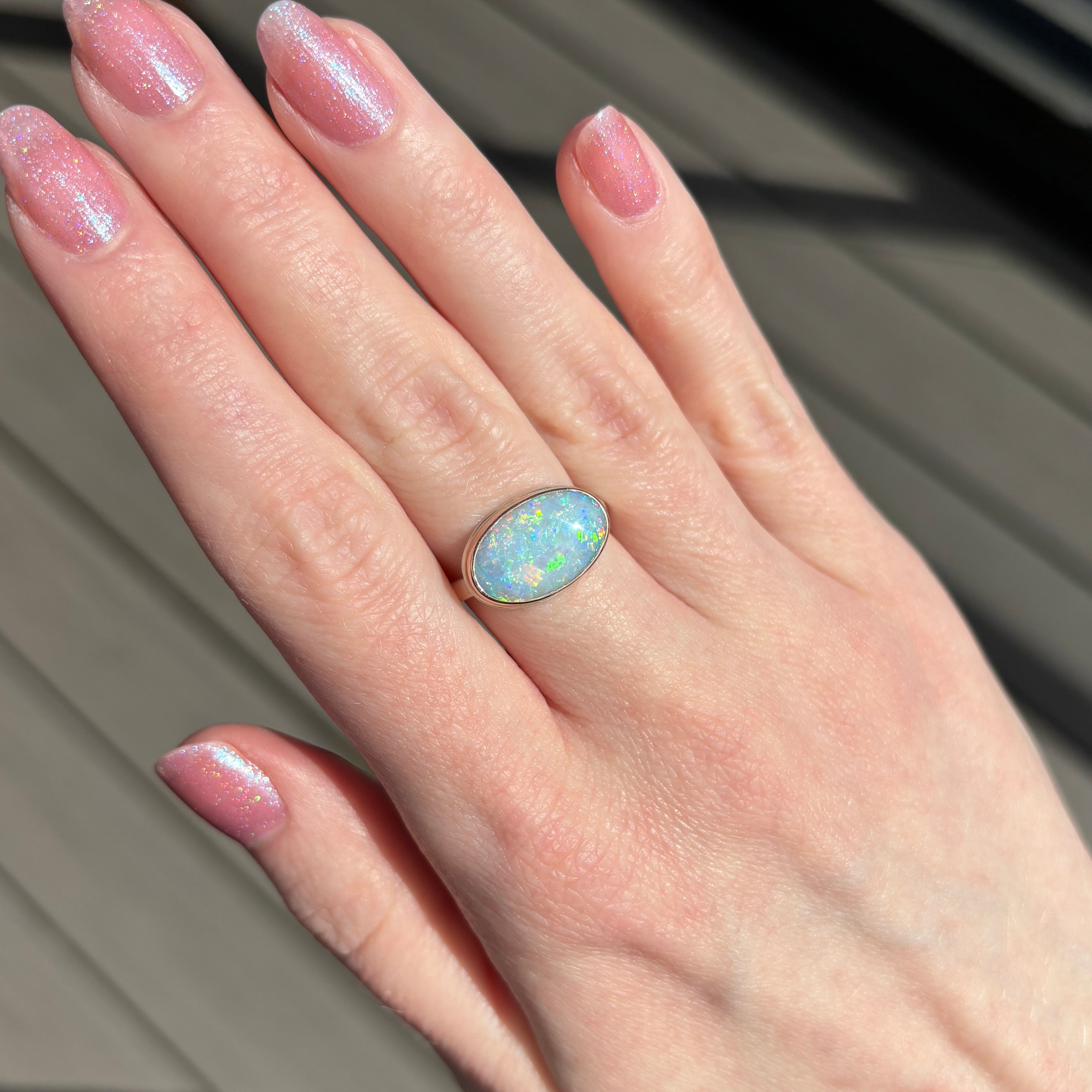 Sterling 14K Gold Oval Australian Opal Ring Jamie Joseph
