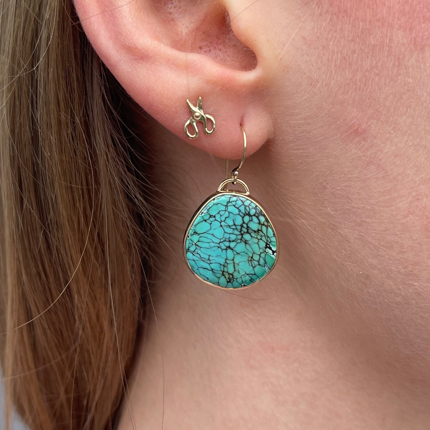 Sterling & 14K Gold Moon River Turquoise Earrings